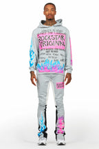 Beno Heather Grey Stacked Flare Hoodie Track Set