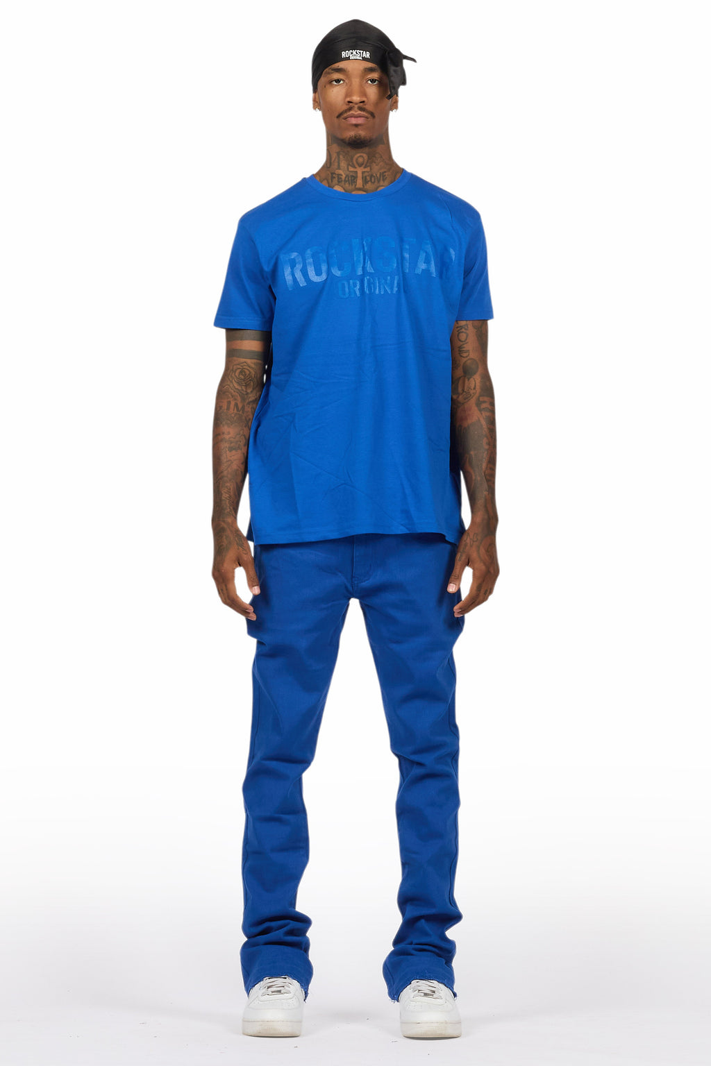 Sana Royal Blue T-Shirt/Dag Stacked Flare Jean Set