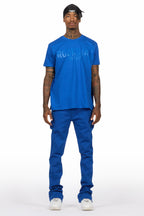 Sana Royal Blue T-Shirt/Dag Stacked Flare Jean Set