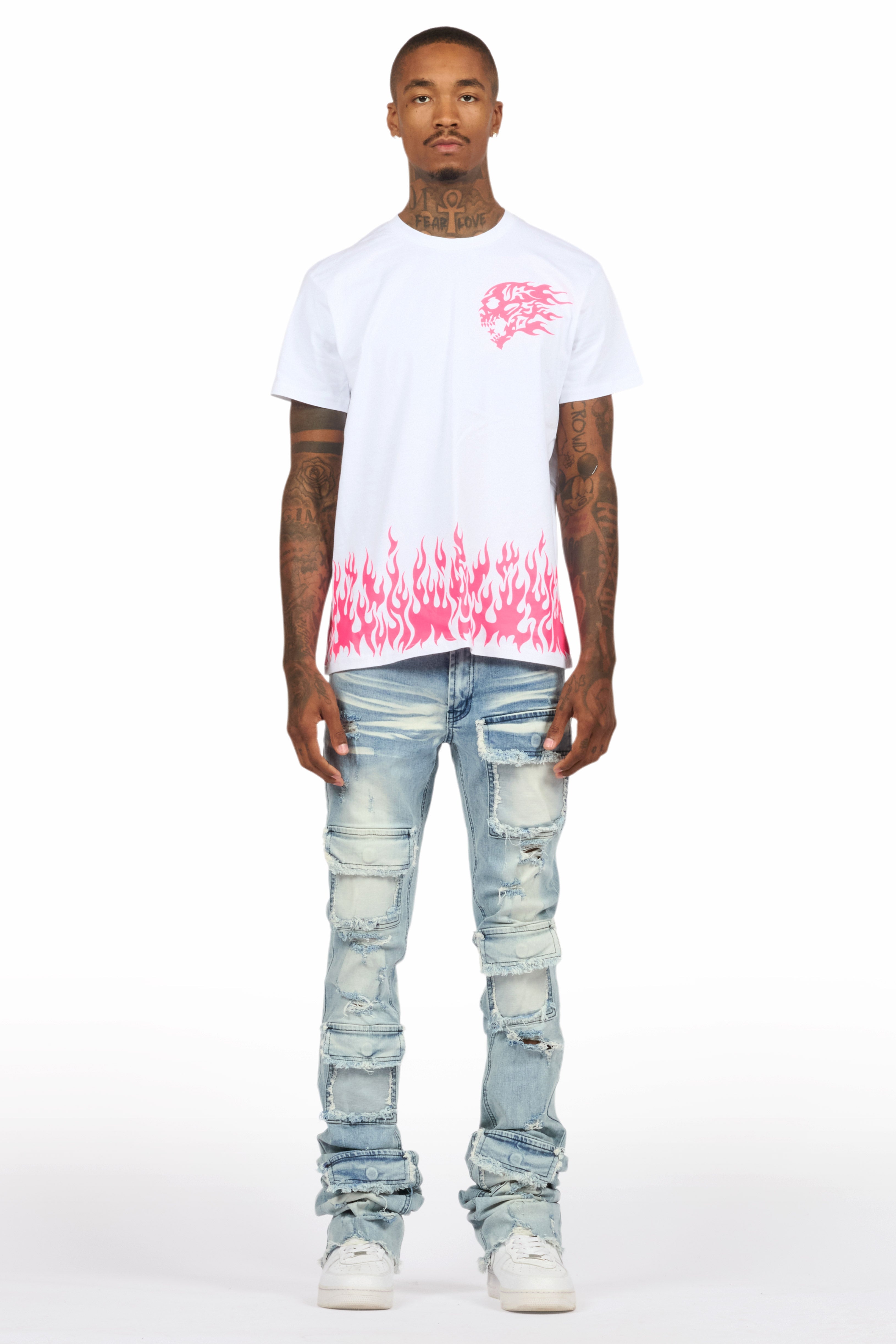 Bubble White/Pink T-Shirt/Super Stacked Flare Jean Bundle