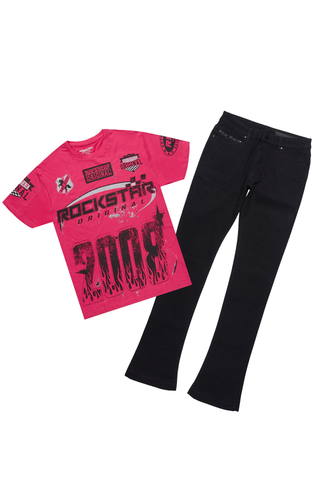 Amos Fuchsia Graphic T-Shirt & Dag Black Jean Bundle