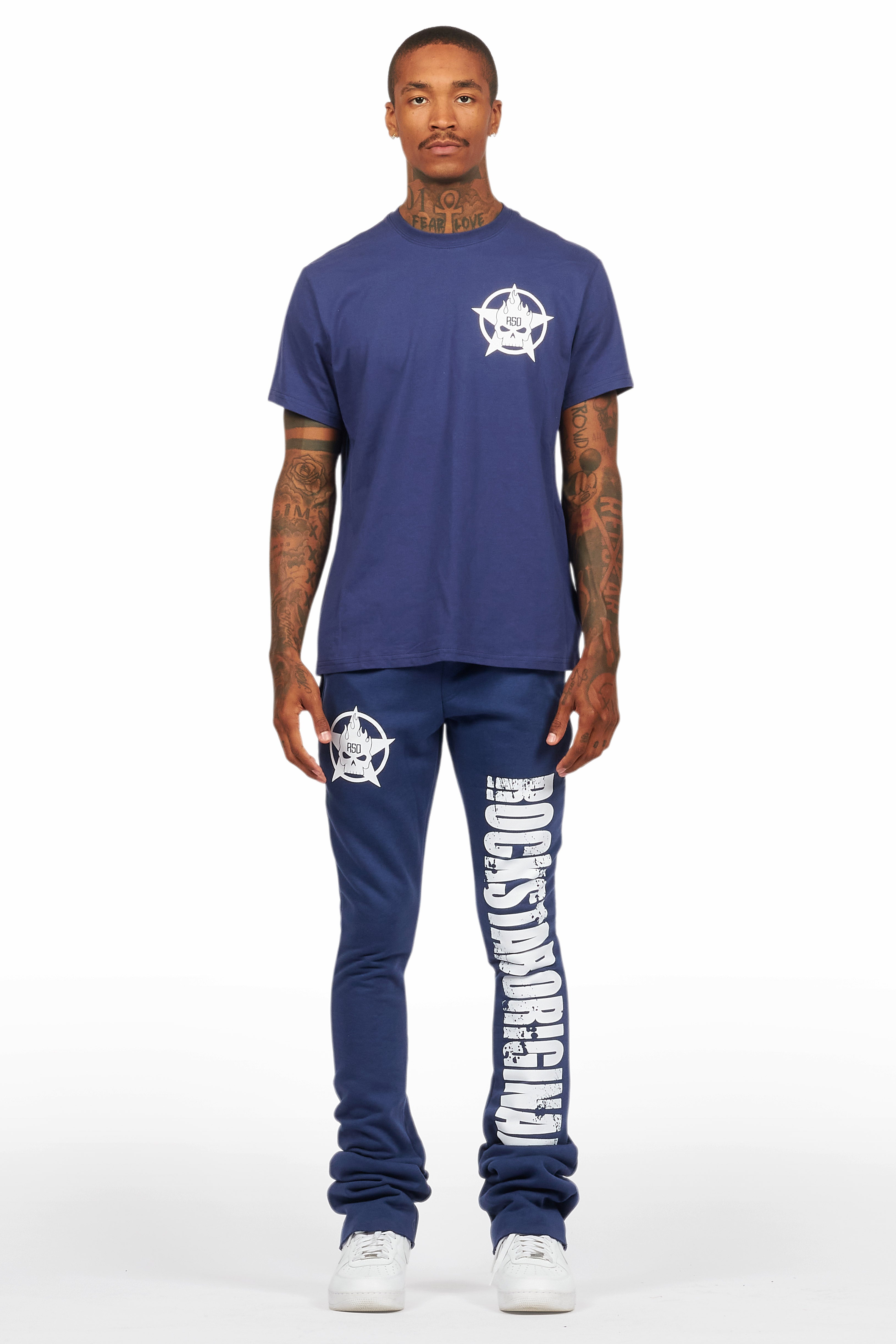 Keve Navy T-Shirt Stacked Flare Track Set