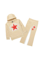 Boys States Beige Stacked Hoodie Track Set