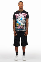 Kip Black T-Shirt/Denim Short Set