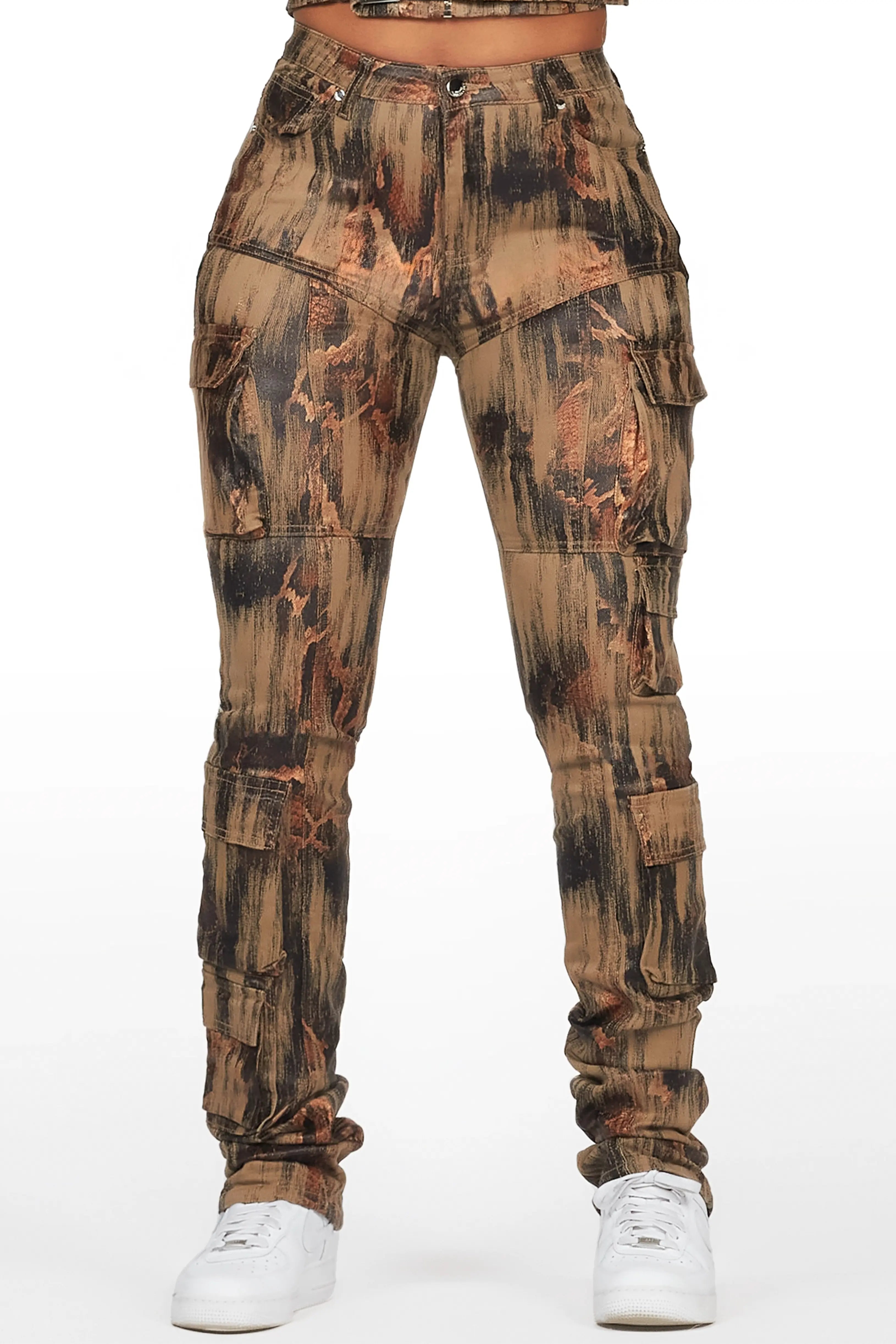 Nakedra Taupe Snakeskin Skinny Stacked PU Pant