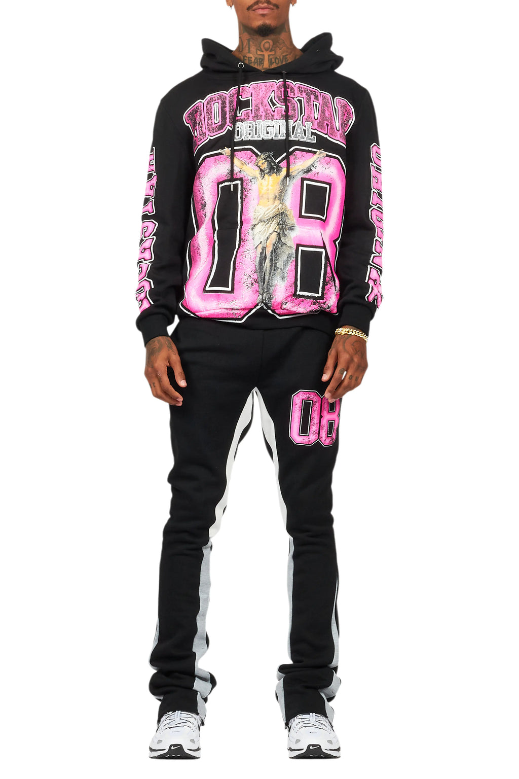 Fields Black/Pink Stacked Flare Hoodie Track Set