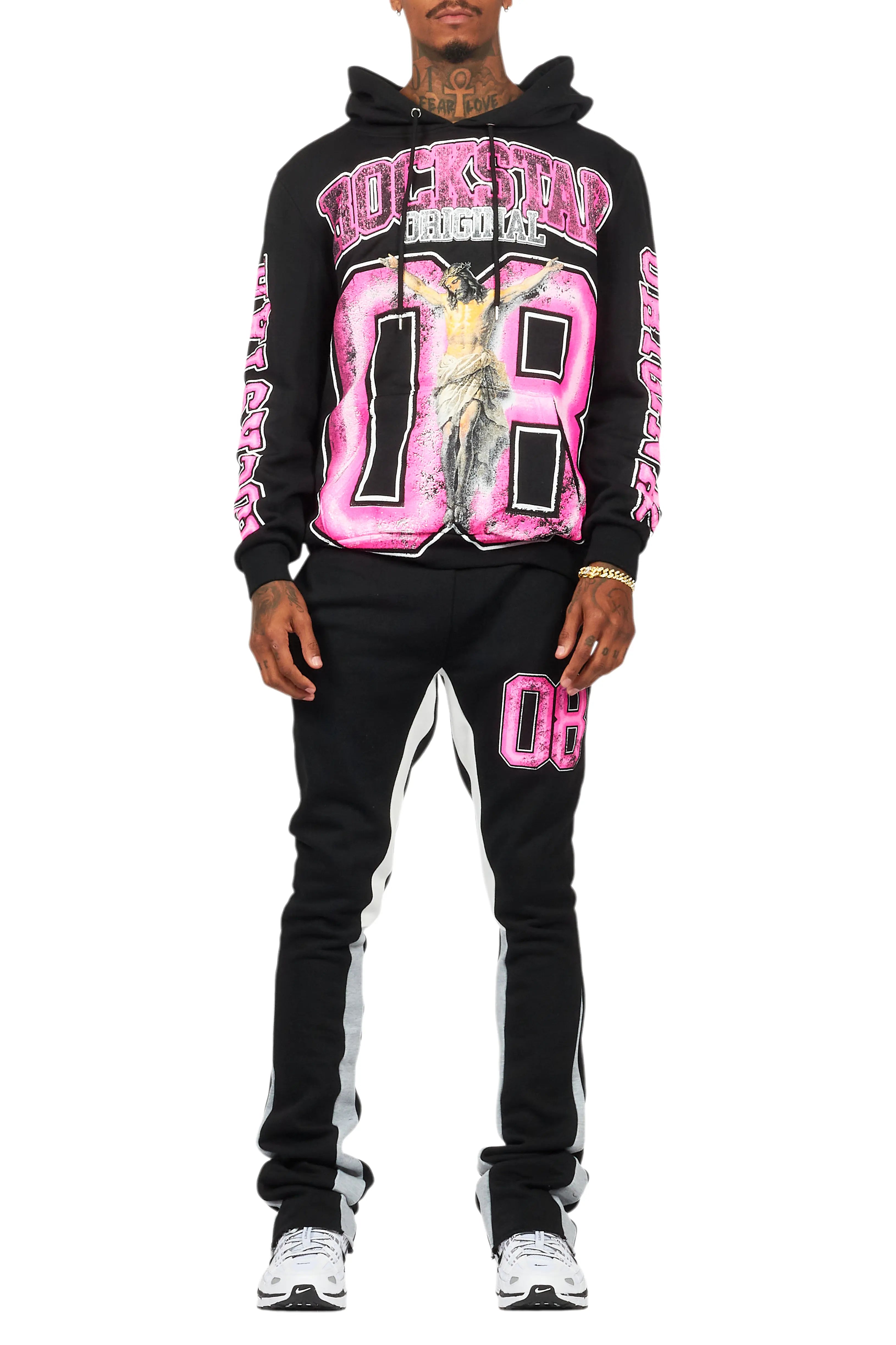 Fields Black/Pink Stacked Flare Hoodie Track Set