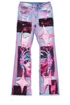 Boys Helki Blue/Pink Roller Paint Stacked Flare Jean