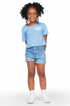 Girls Laila Blue T-Shirt/Denim Short Set