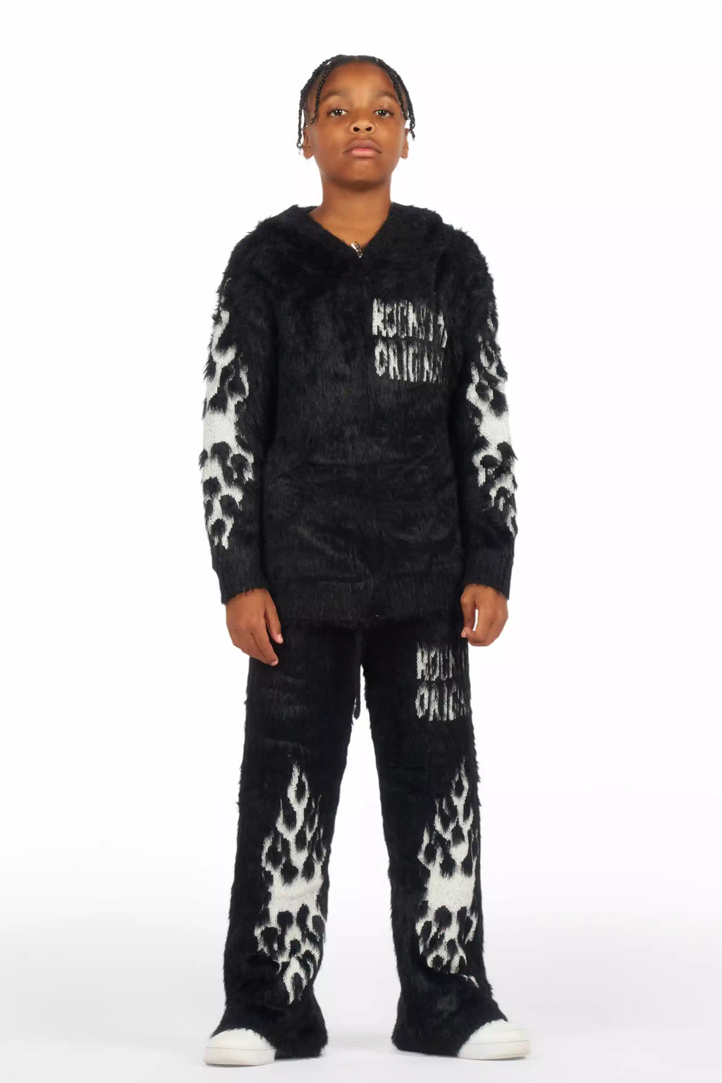 Boys Toshio Black Stacked Flare Knitted Mohair Track Set