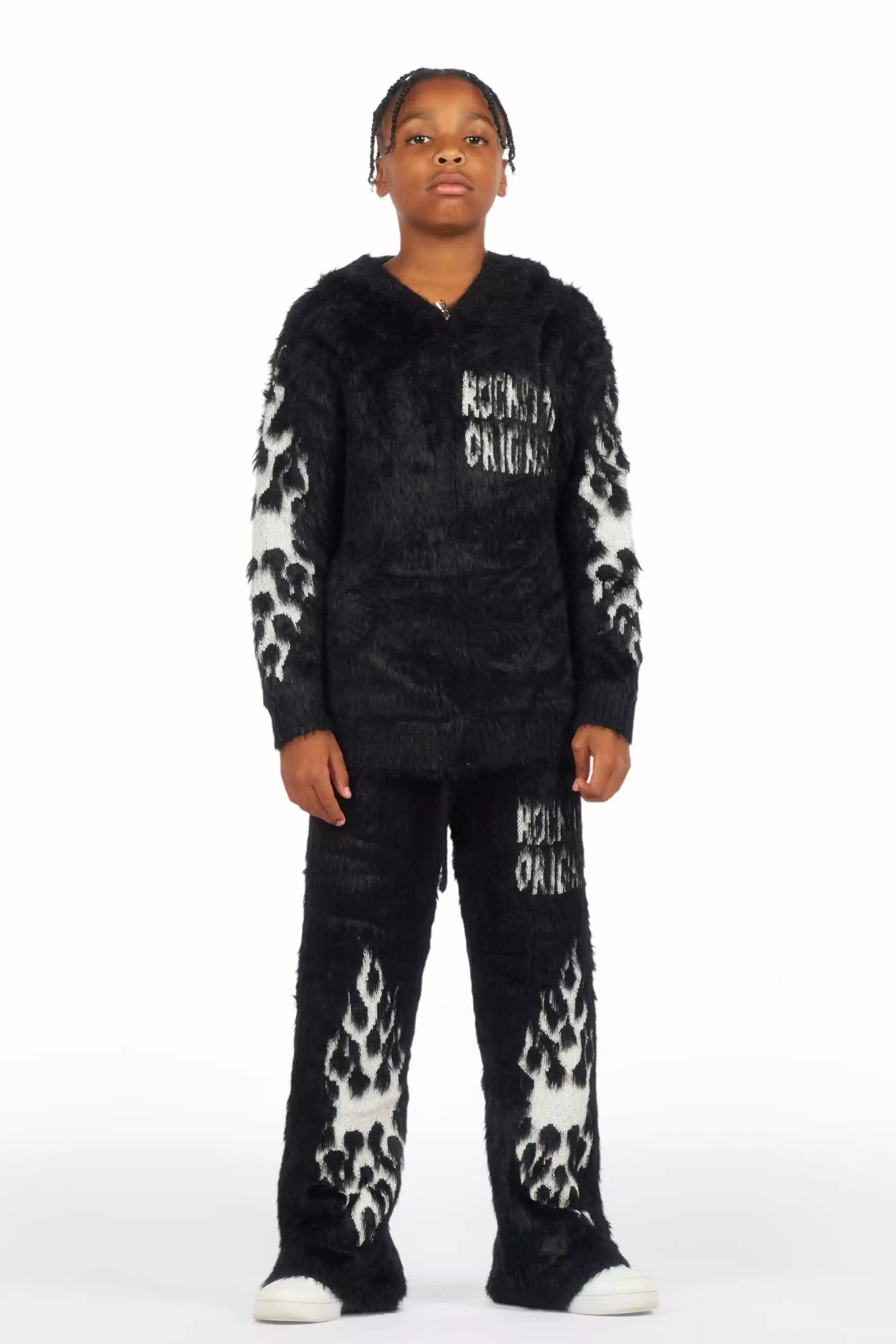 Boys Toshio Black Stacked Flare Knitted Mohair Track Set