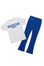 Sana White/Royal T-Shirt/Dag Stacked Flare Jean Set