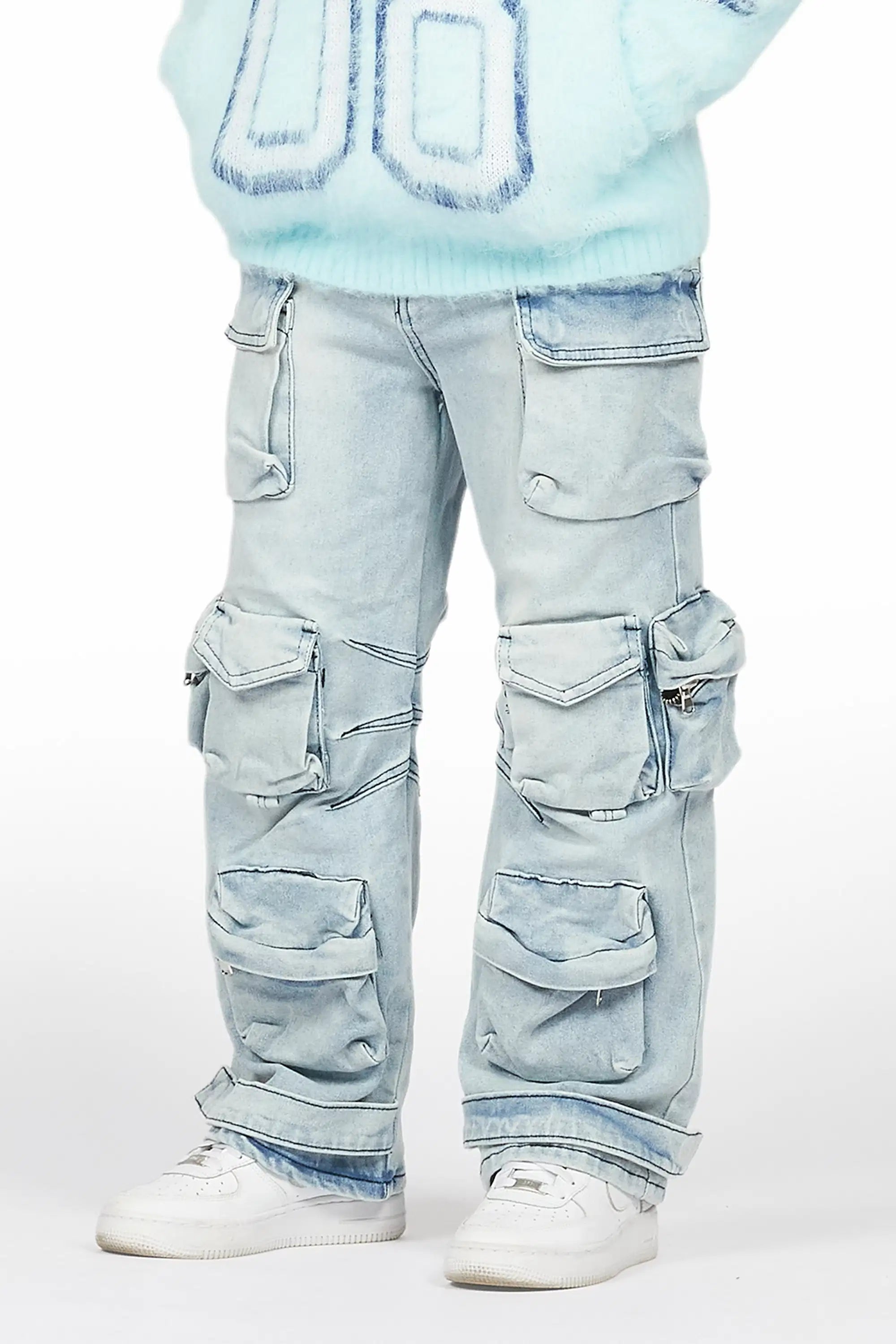 Boys Mahesh Blue Baggy Cargo Jean