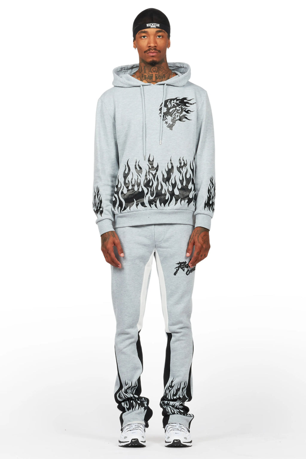 Bubble Grey/Black Stacked Flare Hoodie Track Set