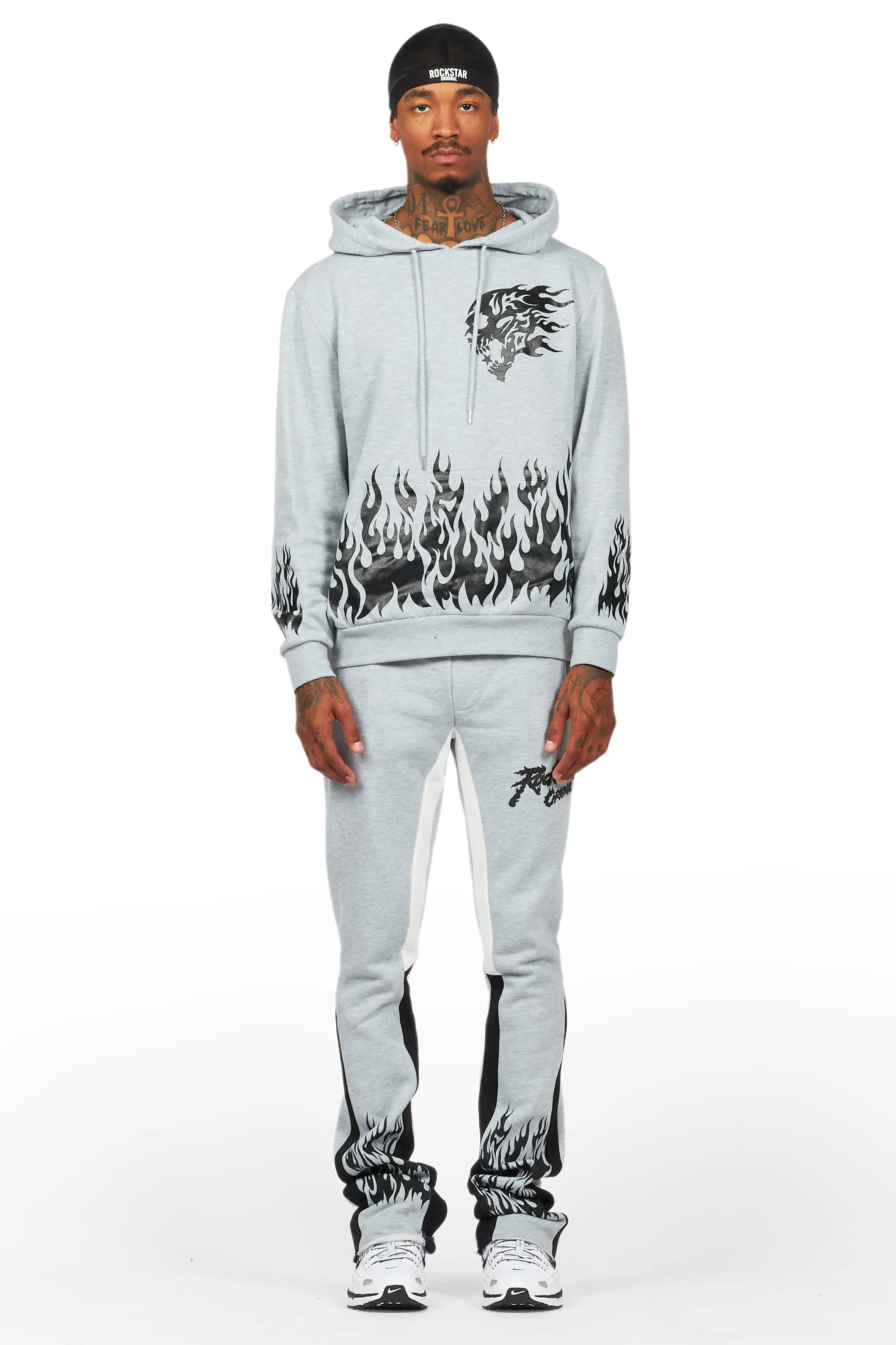 Bubble Grey/Black Stacked Flare Hoodie Track Set