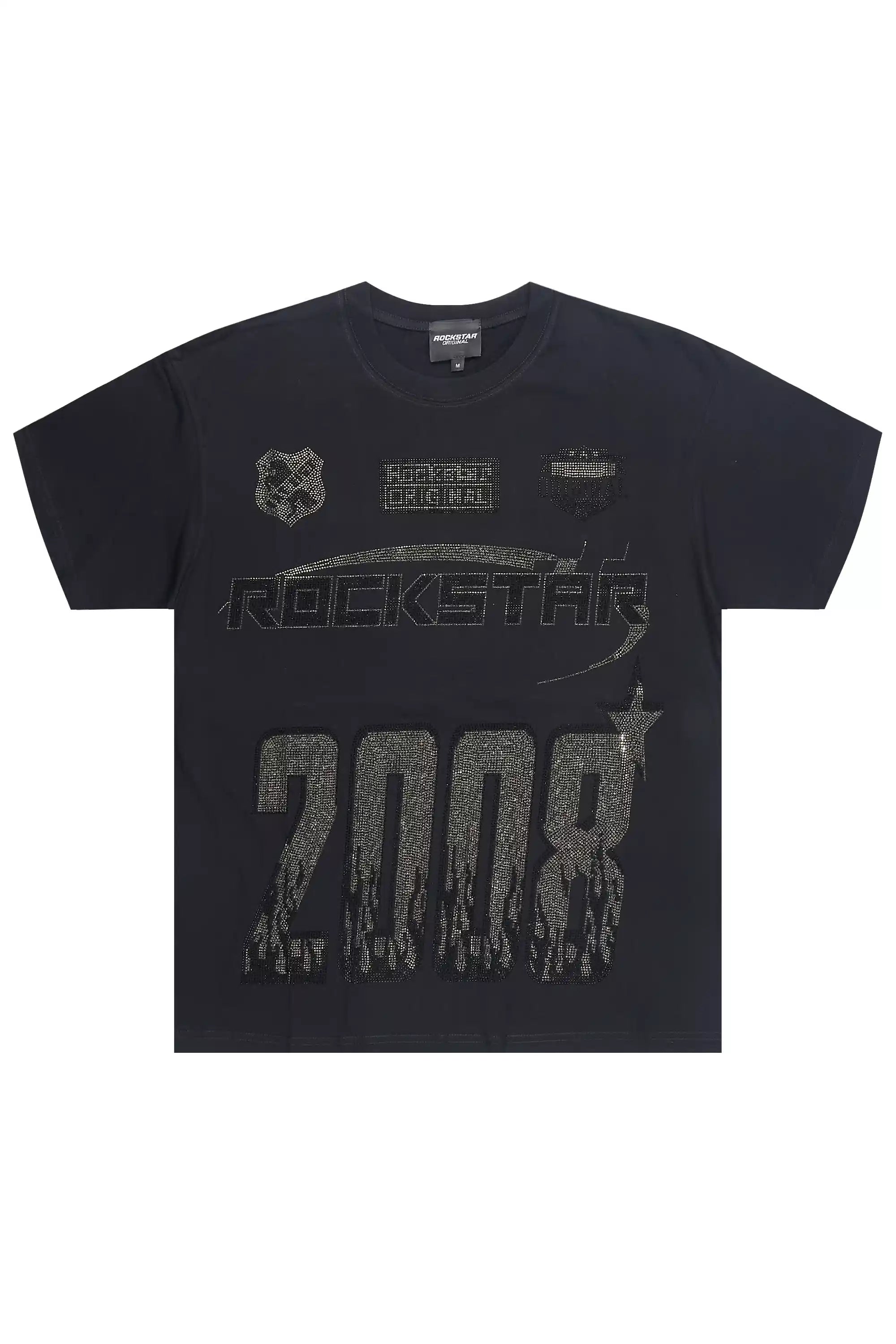 Amos 2.0 Black Graphic Rhinestone T-Shirt