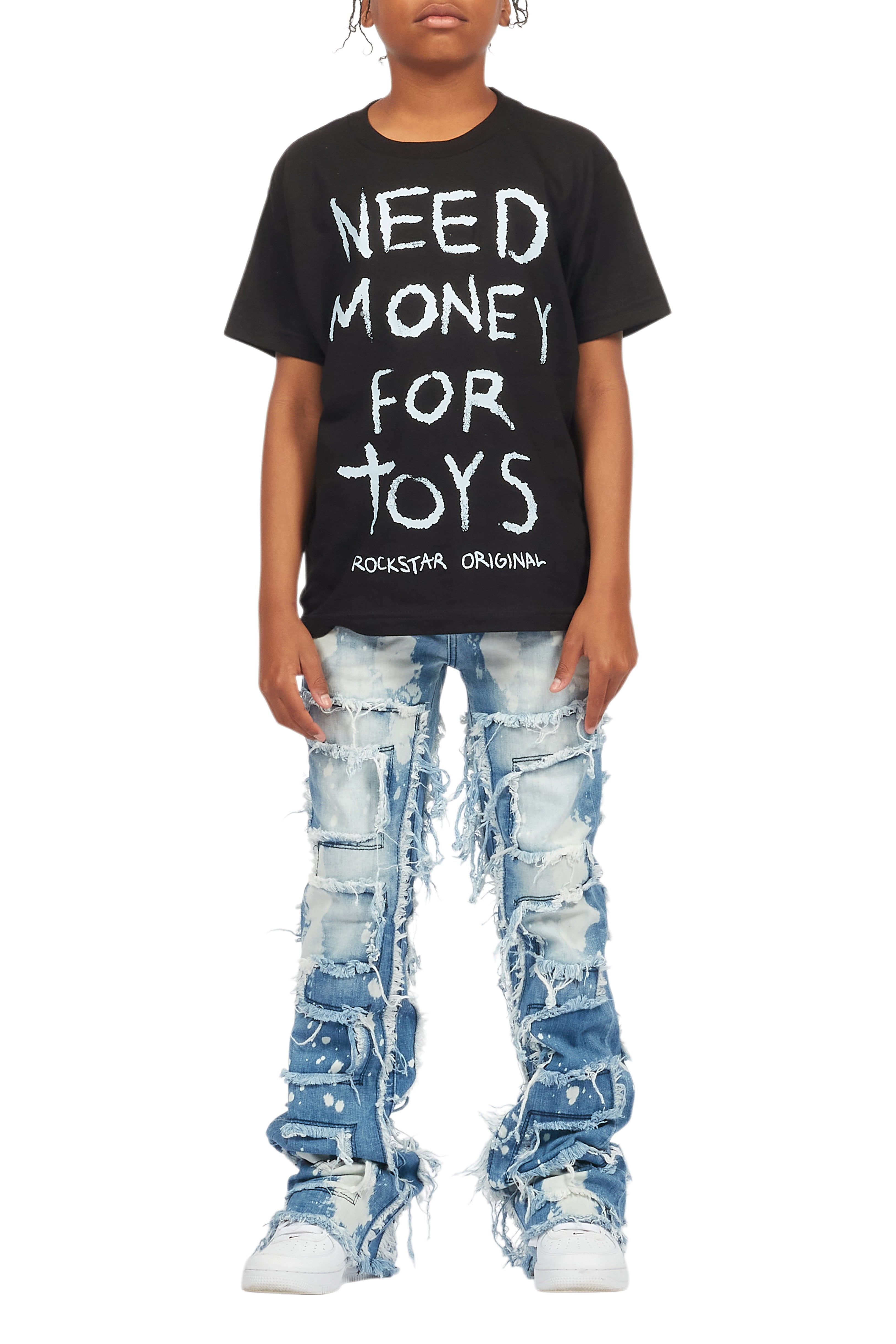 Boys Laban Light Blue Bleach Slim Stacked Flare Jean
