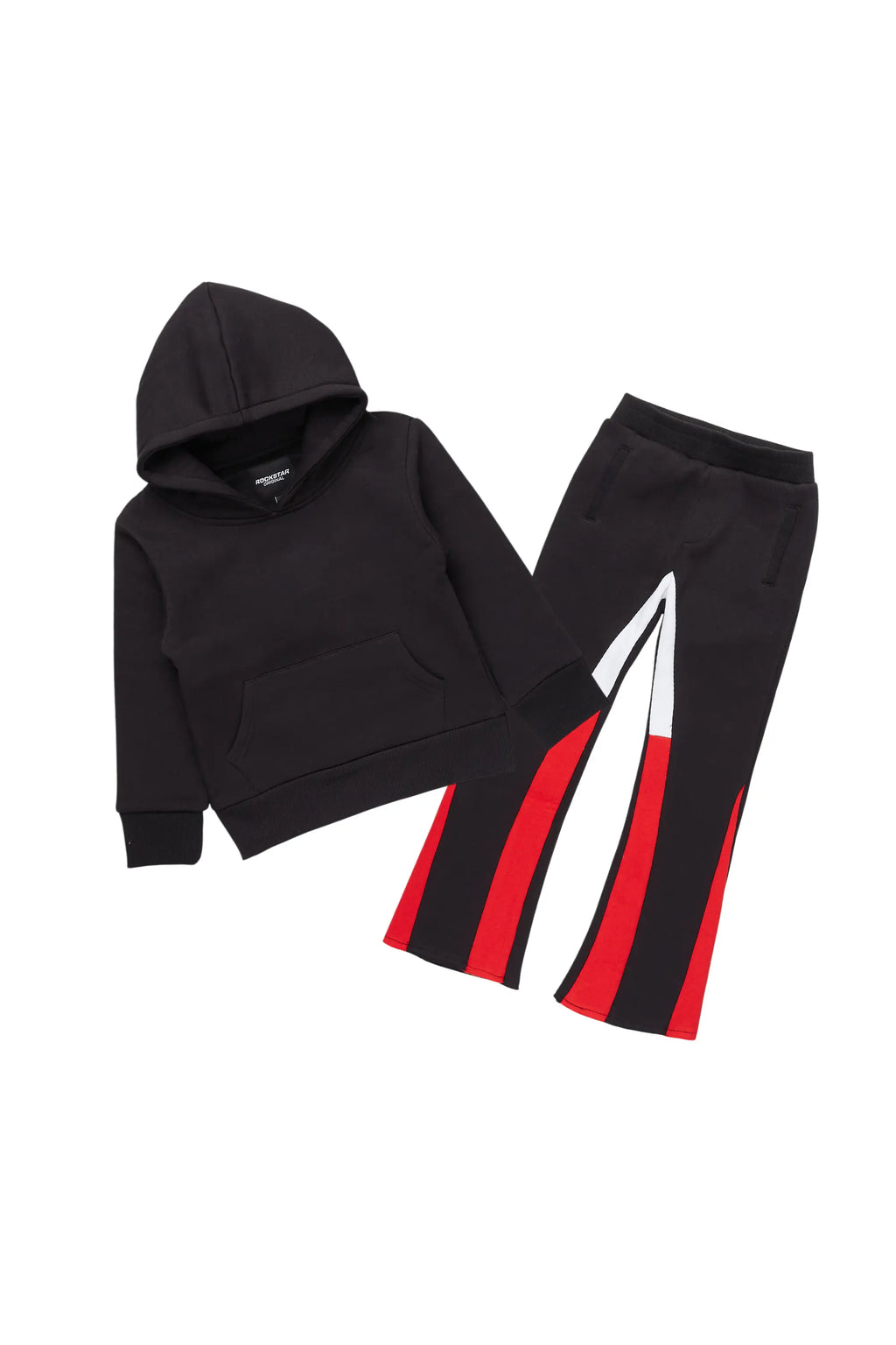 Boys Basic Black Stacked Flare Pant Set