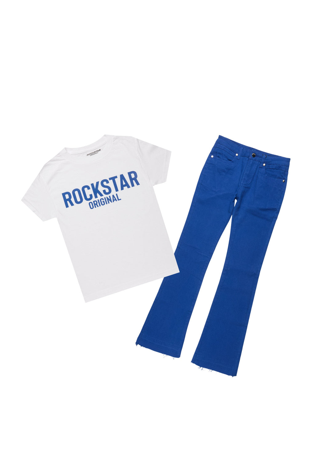Boys Sana White/Royal T-Shirt/Dag Stacked Flare Jean Set