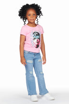 Girls Canika Pink T-Shirt Flare Jean Set