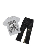 Boys Smitty Heather Grey T-Shirt/Stacked Flare Jean Set