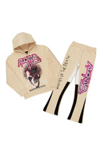 Boys Obern Beige/Black Hoodie Stacked Flare Track Set