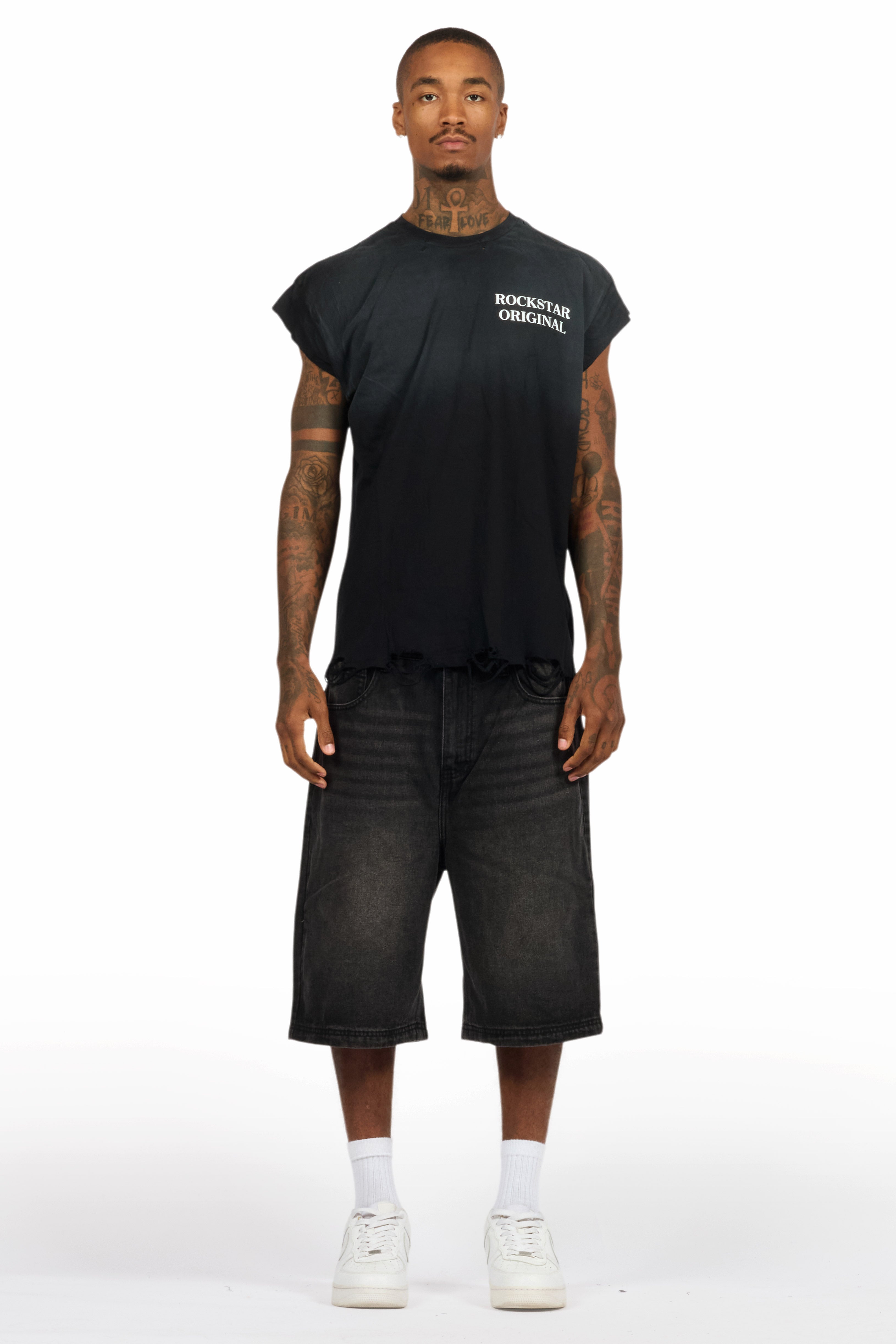 Drako Black Muscle Tee/Denim Jort Set