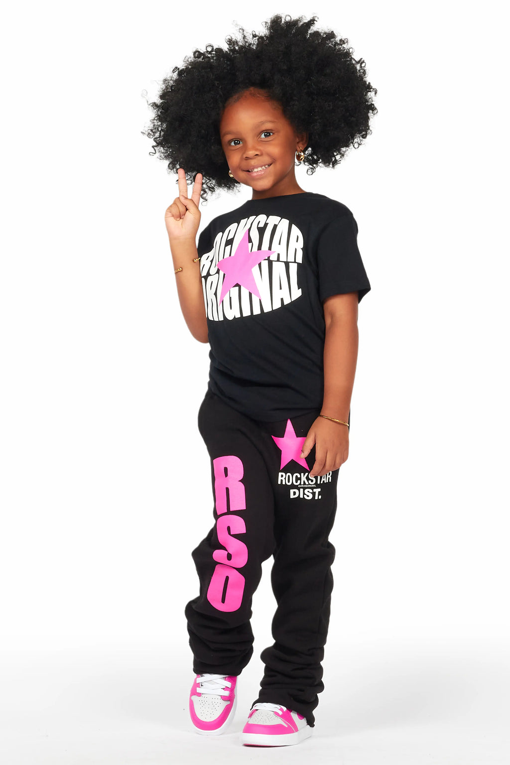 Girls Mia Black T-Shirt Super Stacked Set