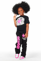 Girls Mia Black T-Shirt Super Stacked Set