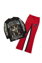 Waller Black/Burgundy Long Sleeve T-Shirt/Baggy Pant Set