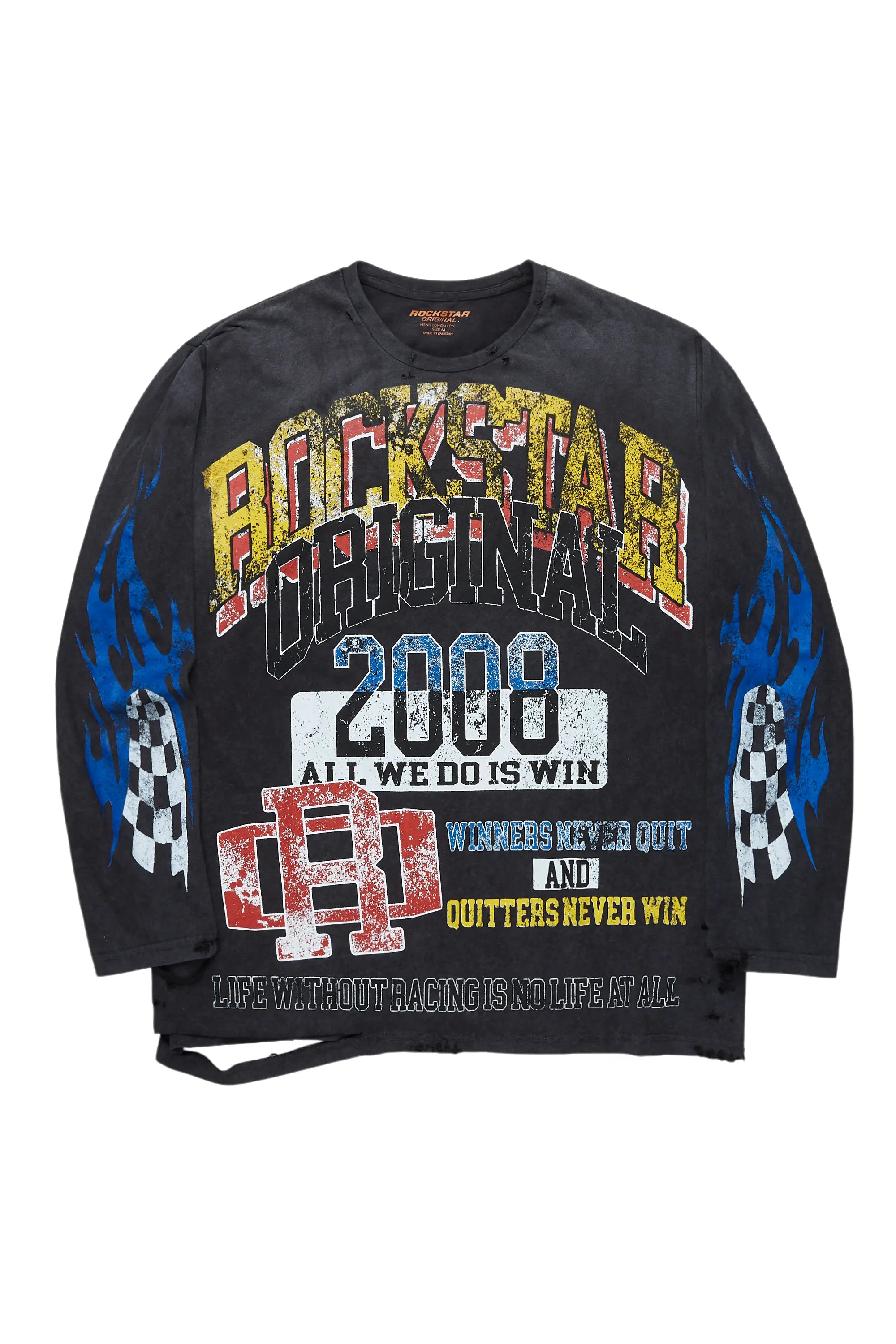 Colorful Race Vintage Black Long Sleeve Graphic T-Shirt