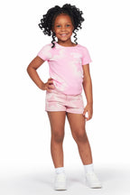 Girls Jadey Pink T-Shirt/Denim Short Set