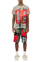 Grill Heather Grey/Red T-Shirt/Denim Short Set
