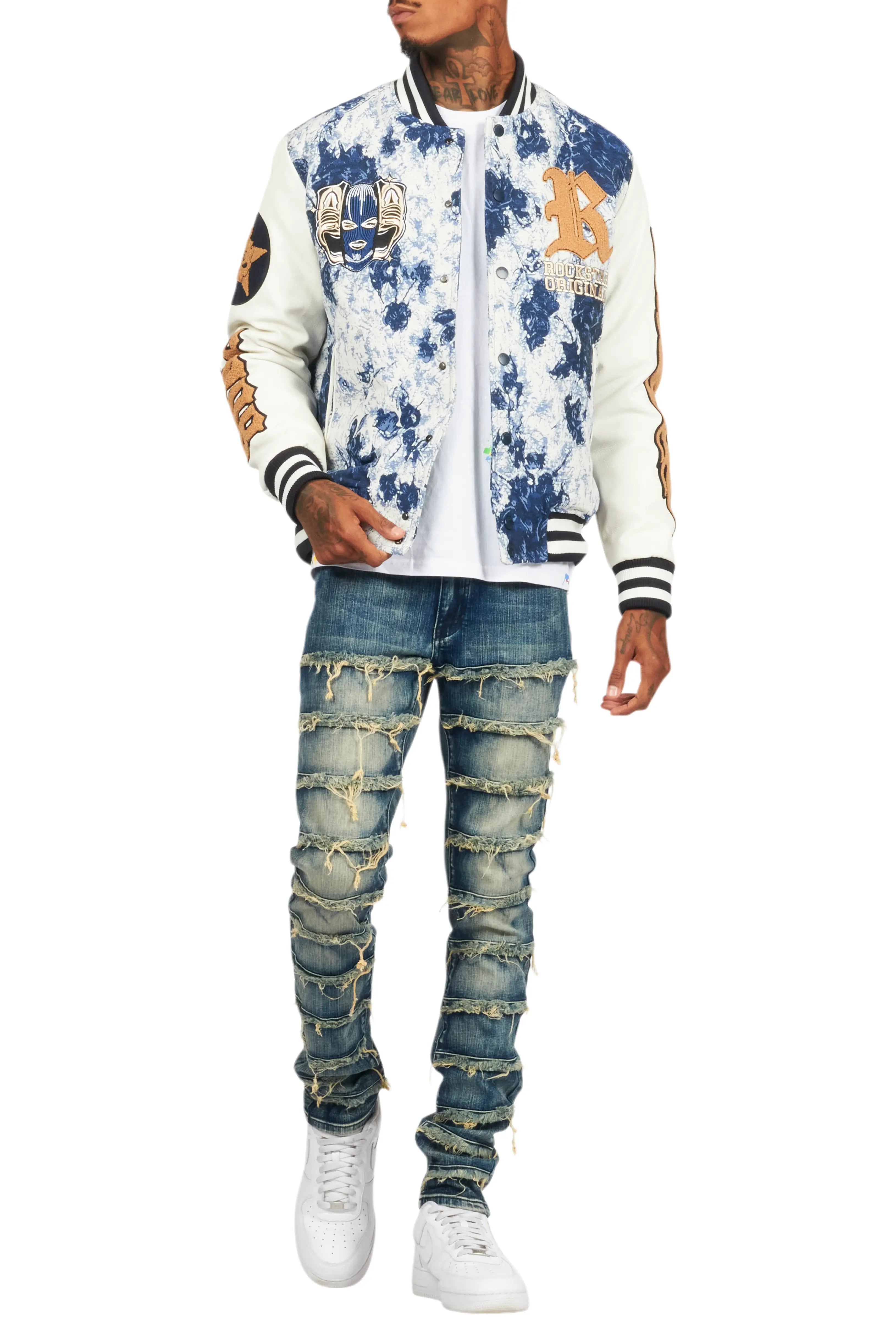 Doron Blue Tapestry Varsity Jacket