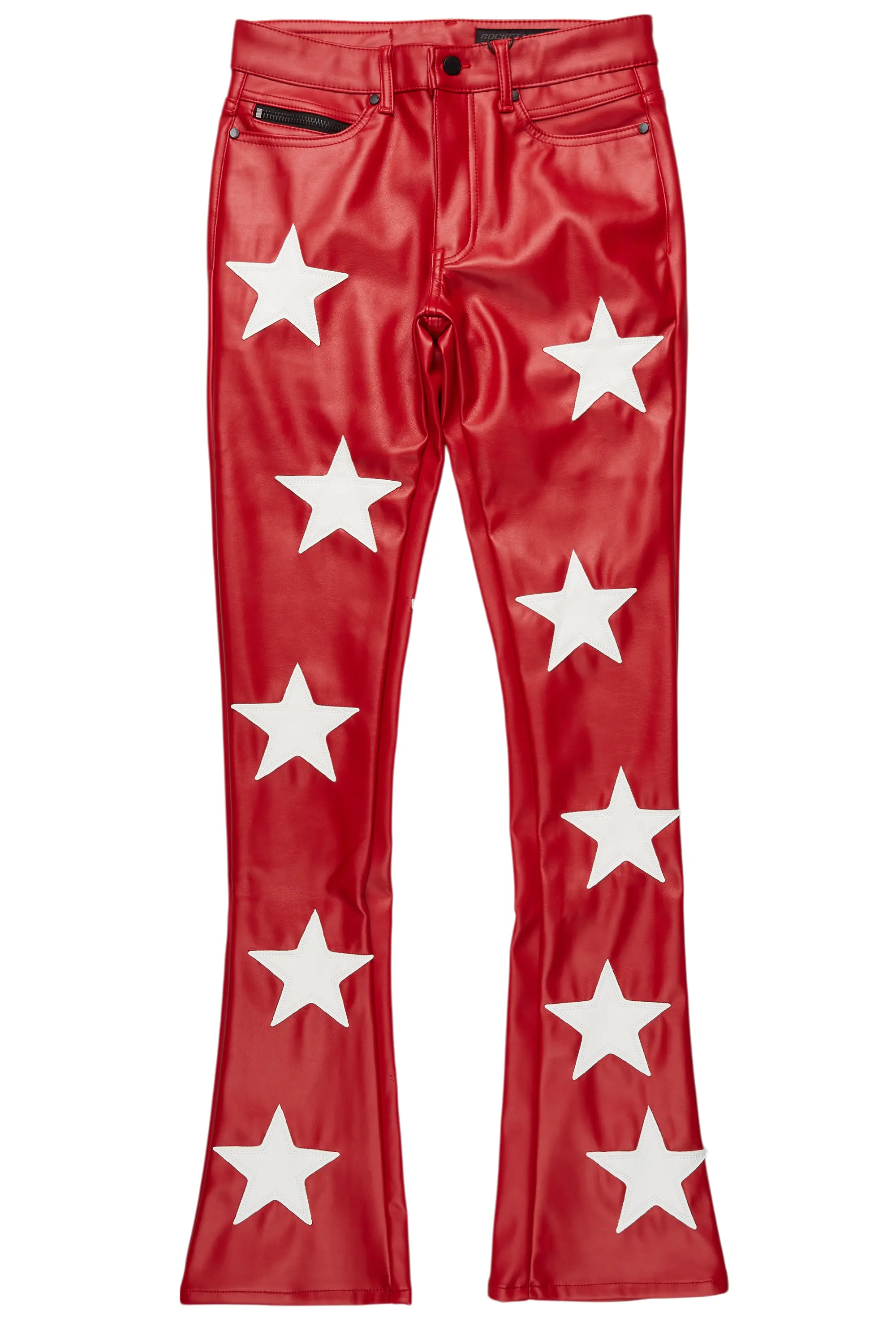 Steen Red PU Stacked Flare Jean