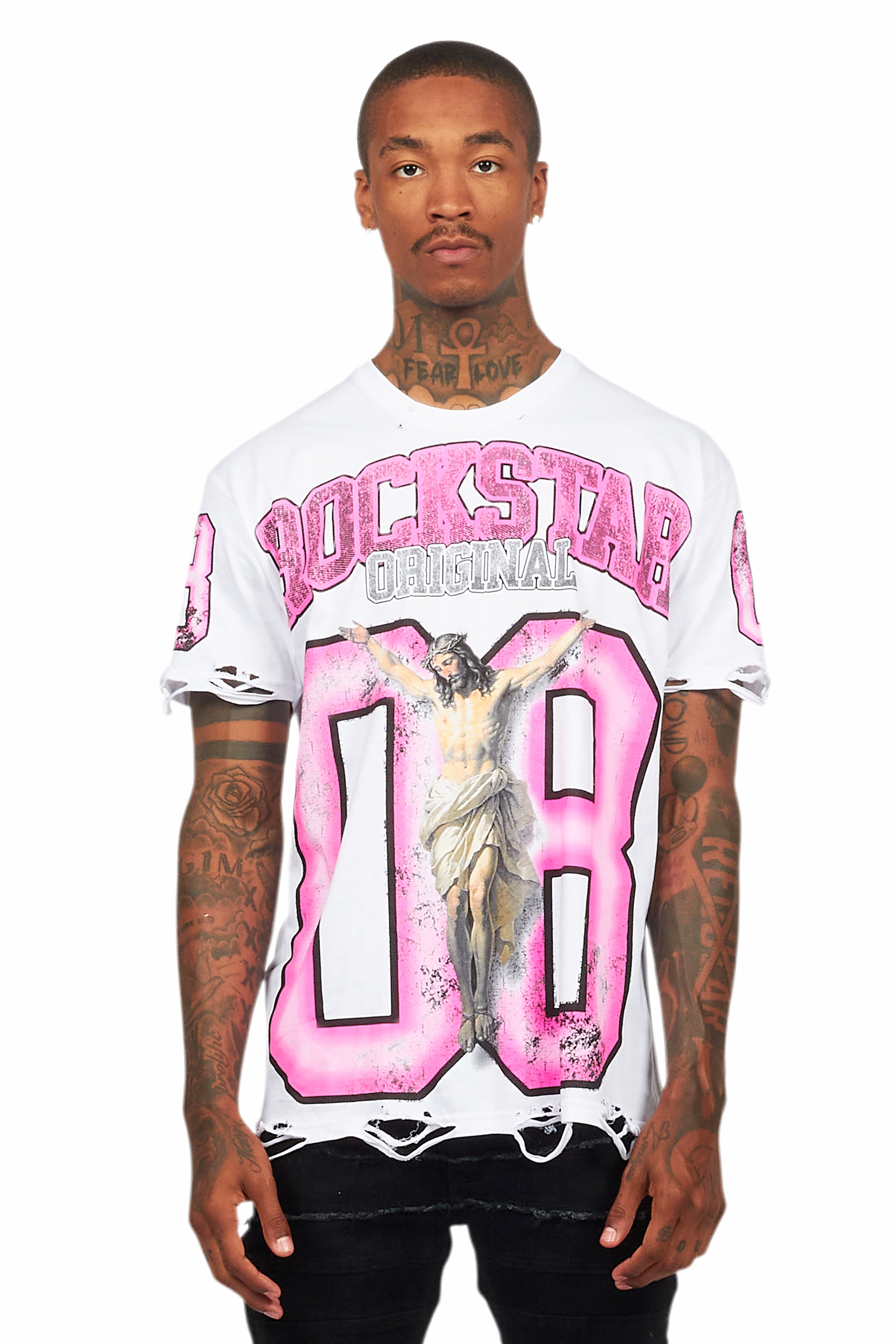 Fields White/Pink Oversized Graphic T-Shirt