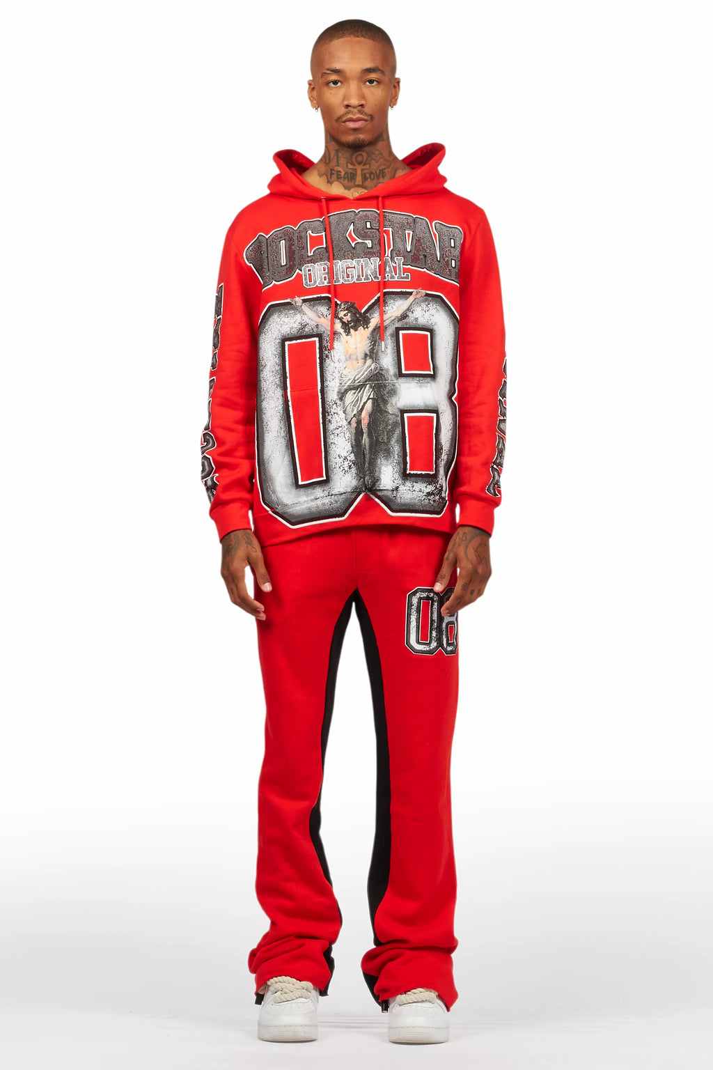 Fields Red/White Baggy Hoodie Track Set