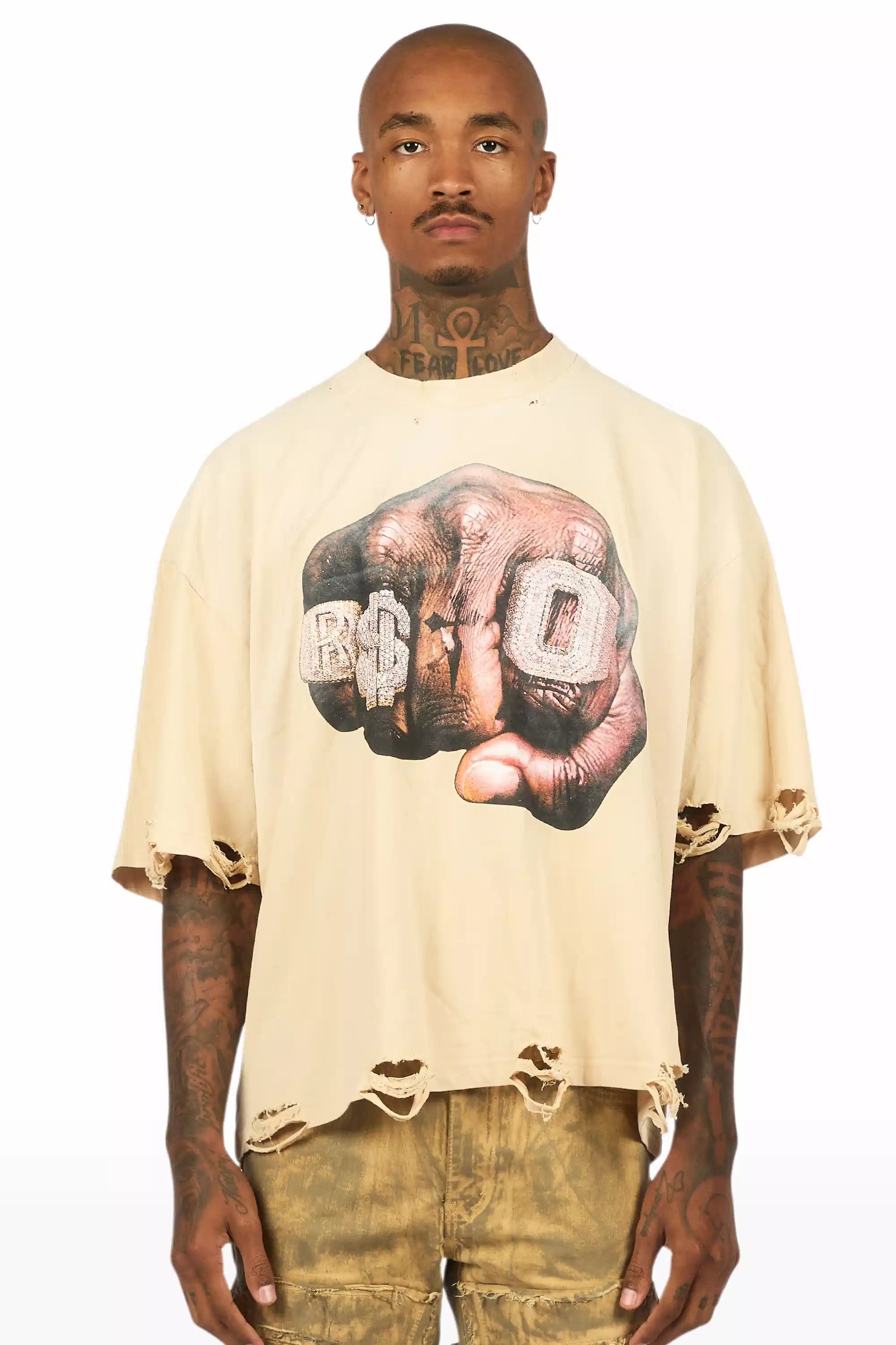 Janus Beige Boxy Crop T-Shirt