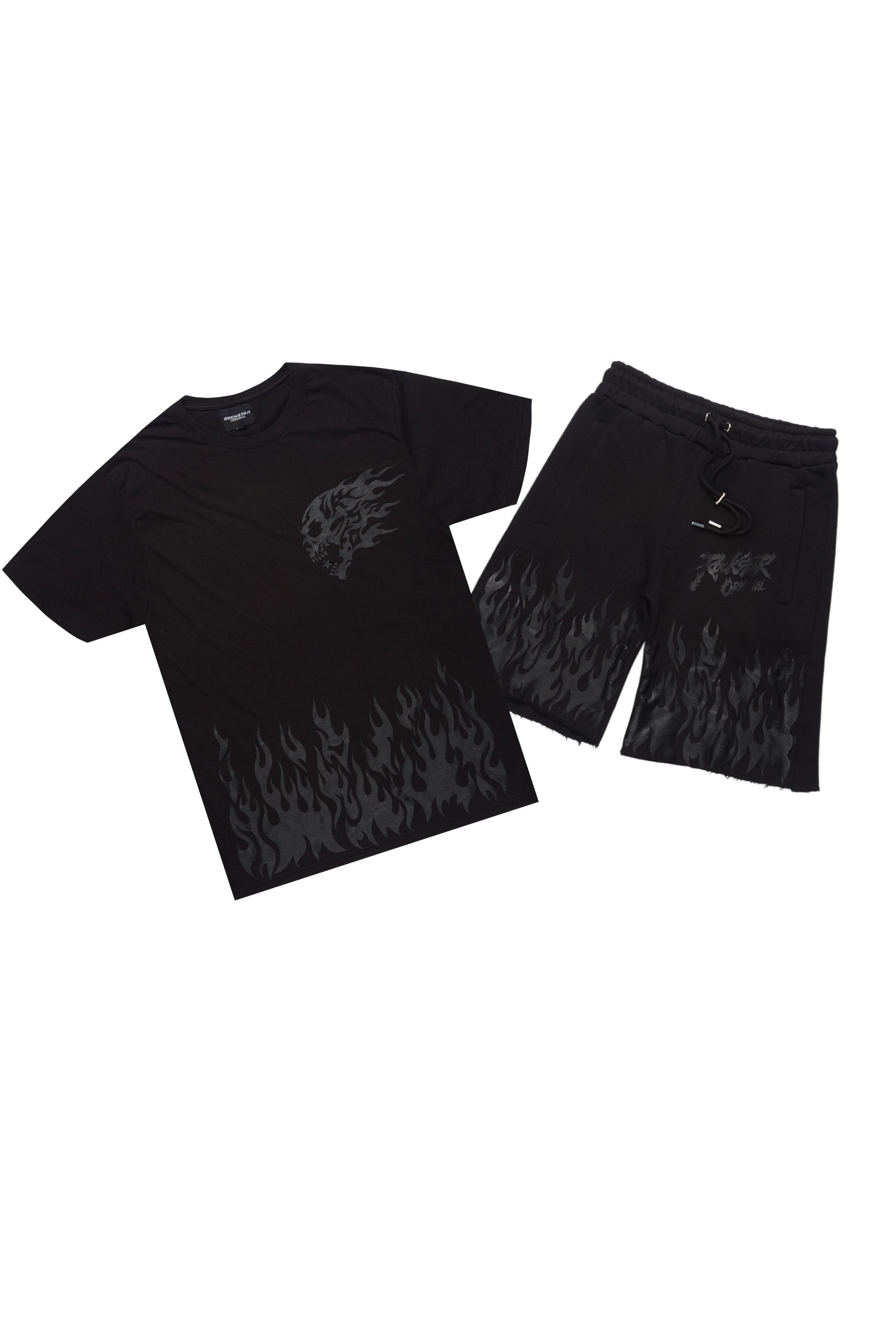 Bubble Black T-Shirt/Raw Edge Short Set