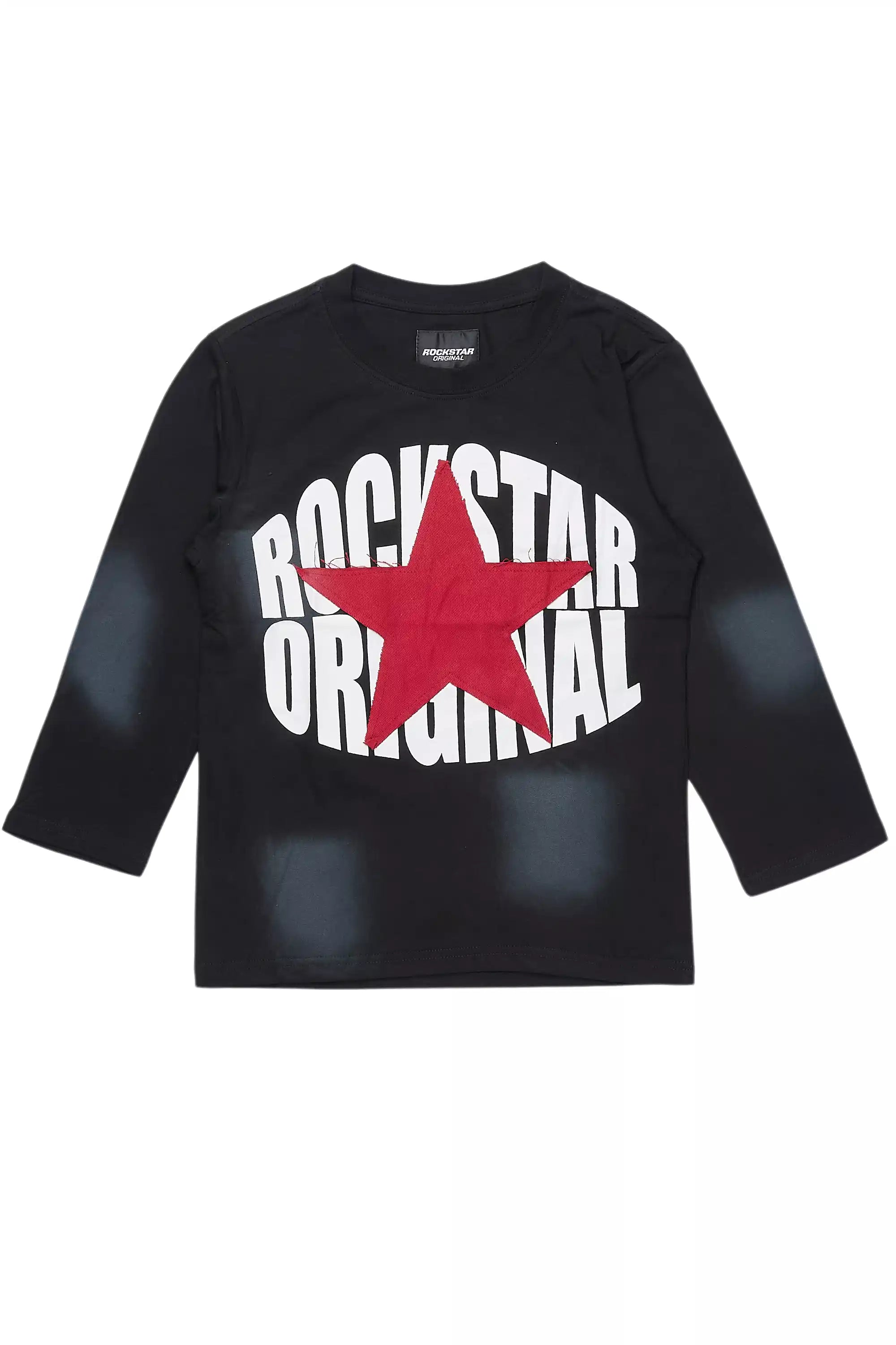 Boys State L/S  Black/Red Graphic T-Shirt with Patch