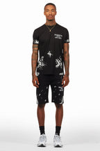 Fillip Black/White T-Shirt/Raw Edge Short Set