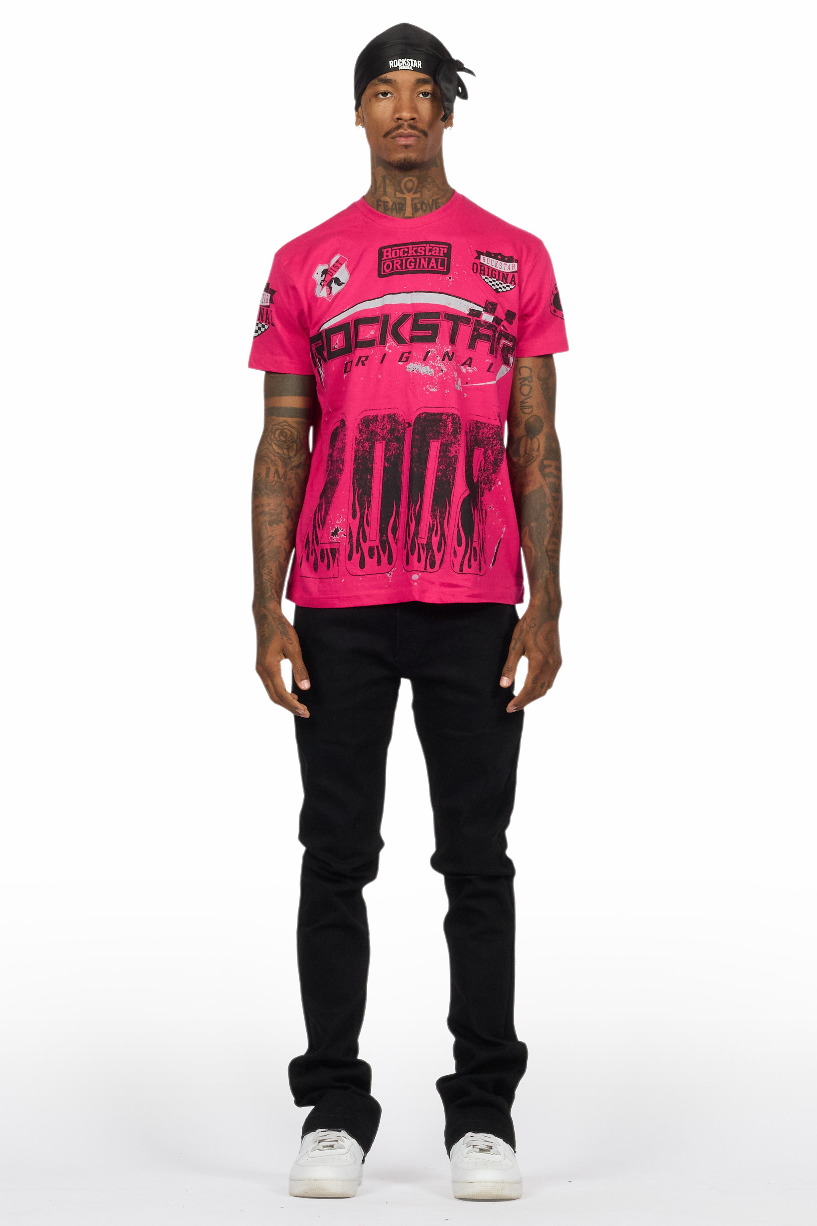 Amos Fuchsia Graphic T-Shirt & Dag Black Jean Bundle