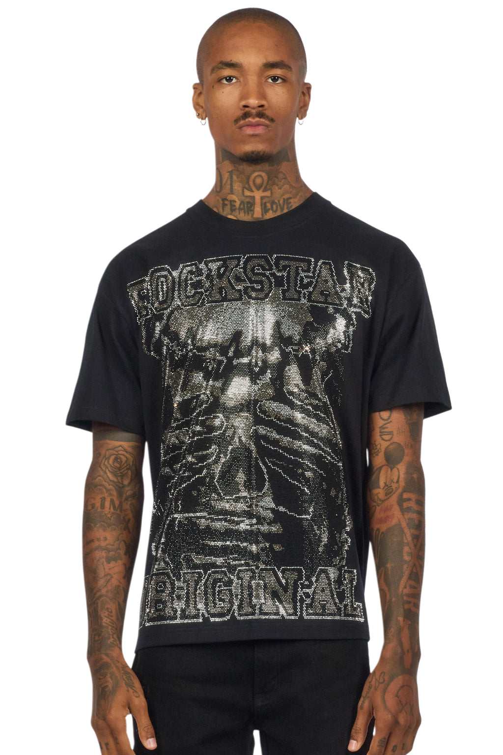 Move In Silence Black/Grey Graphic Rhinestone T-Shirt