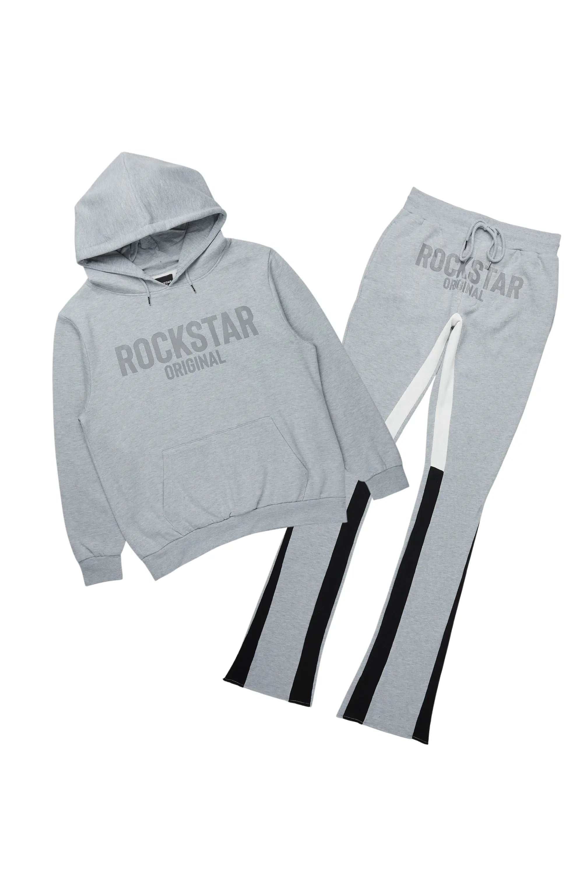 Sana Heather Grey Hoodie/Stacked Flare Track Pant Set