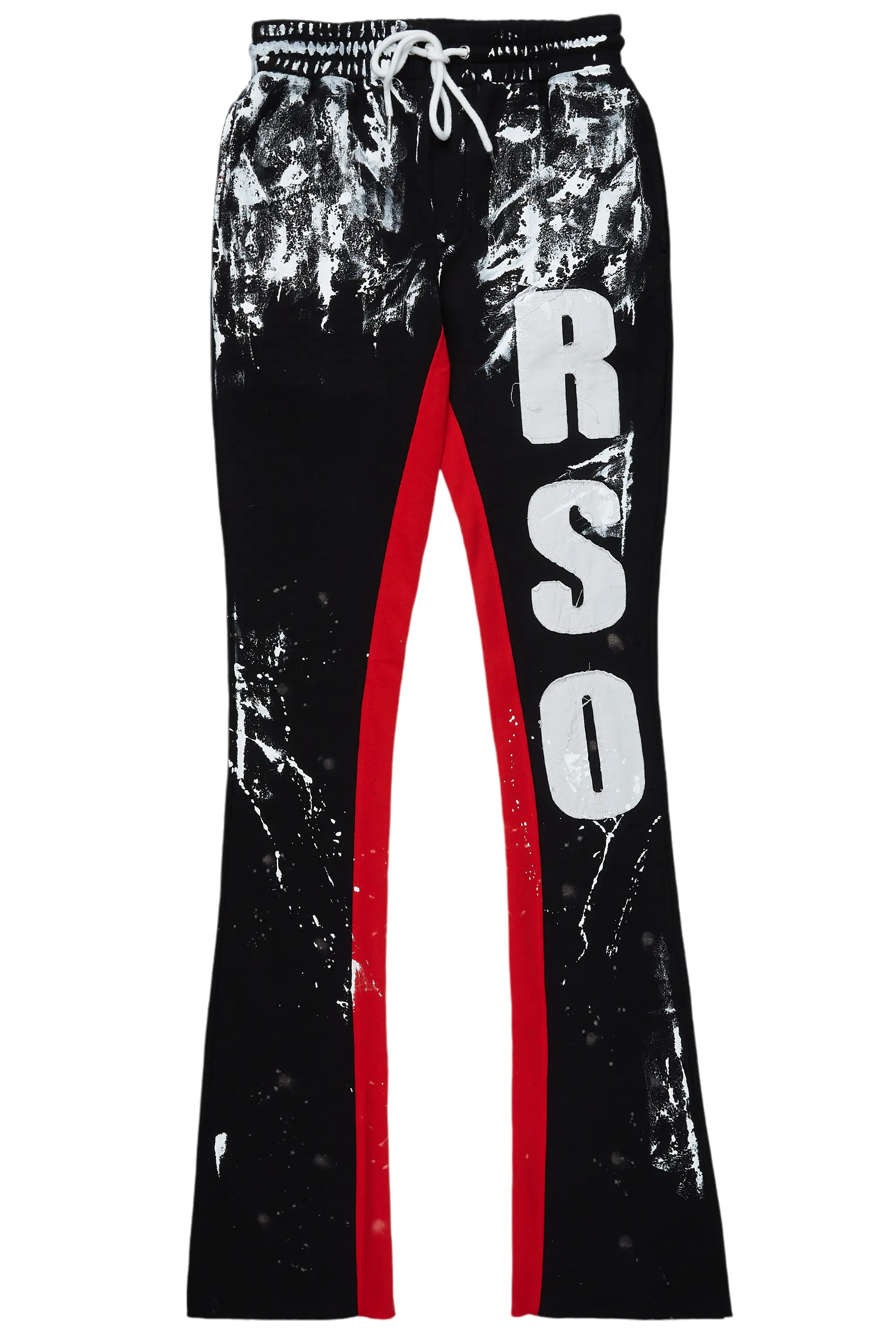 Vassar Black Patchwork Stacked Flare Track Pant