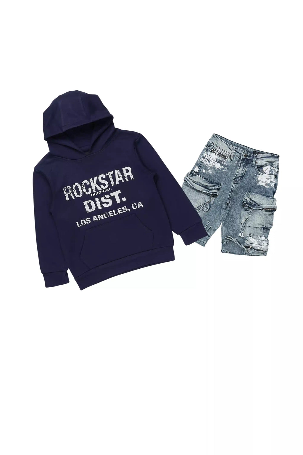 Boys Saxon Navy/Blue Hoodie/Denim Cargo Jort Set