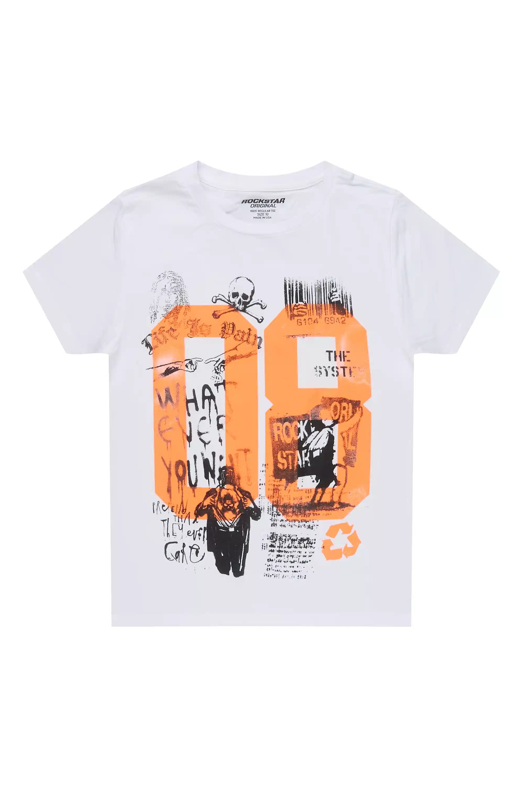 Boys Beau White/Orange Graphic T-Shirt