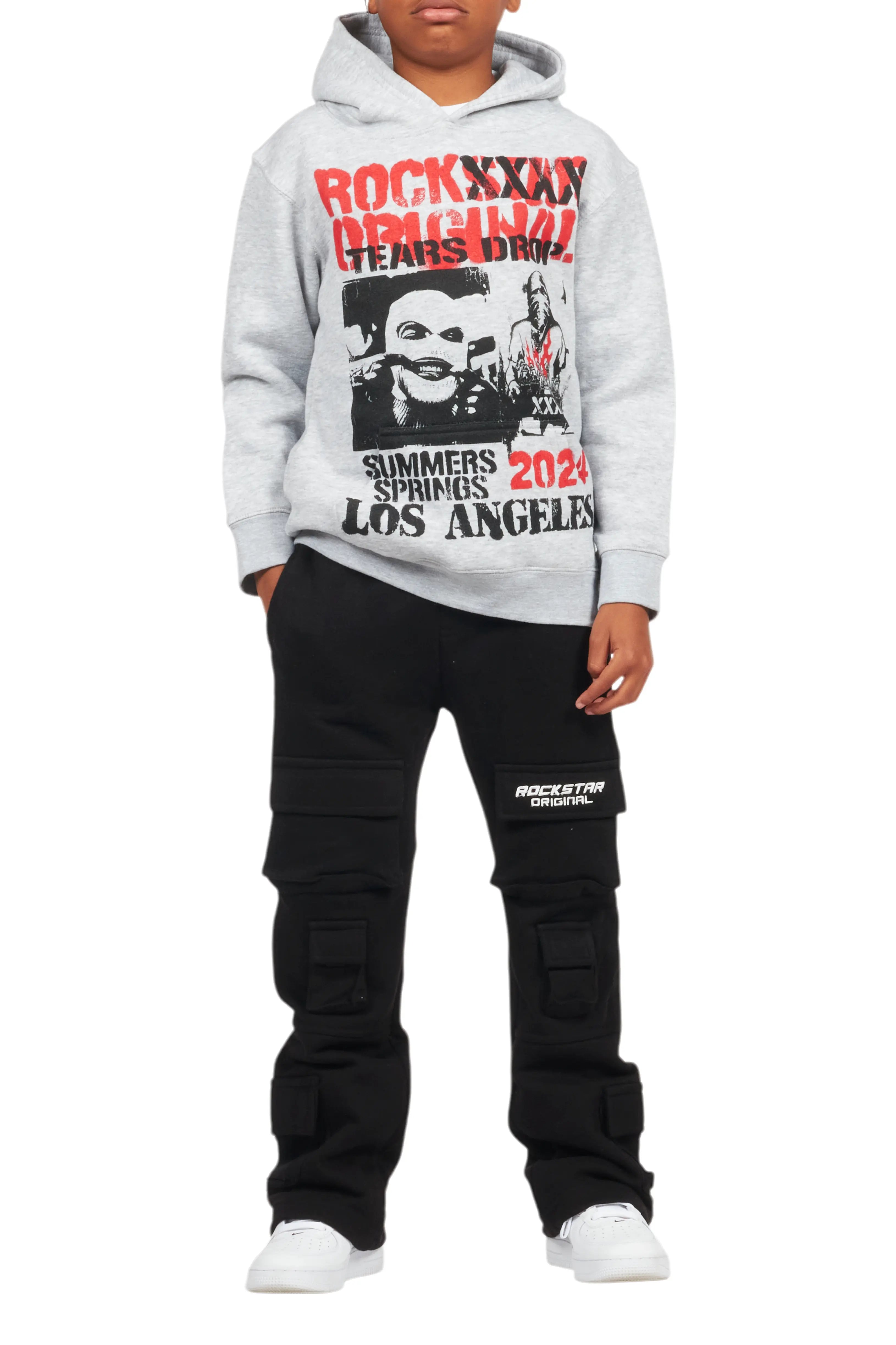 Boys Connor Black Stacked Flare Track Pant