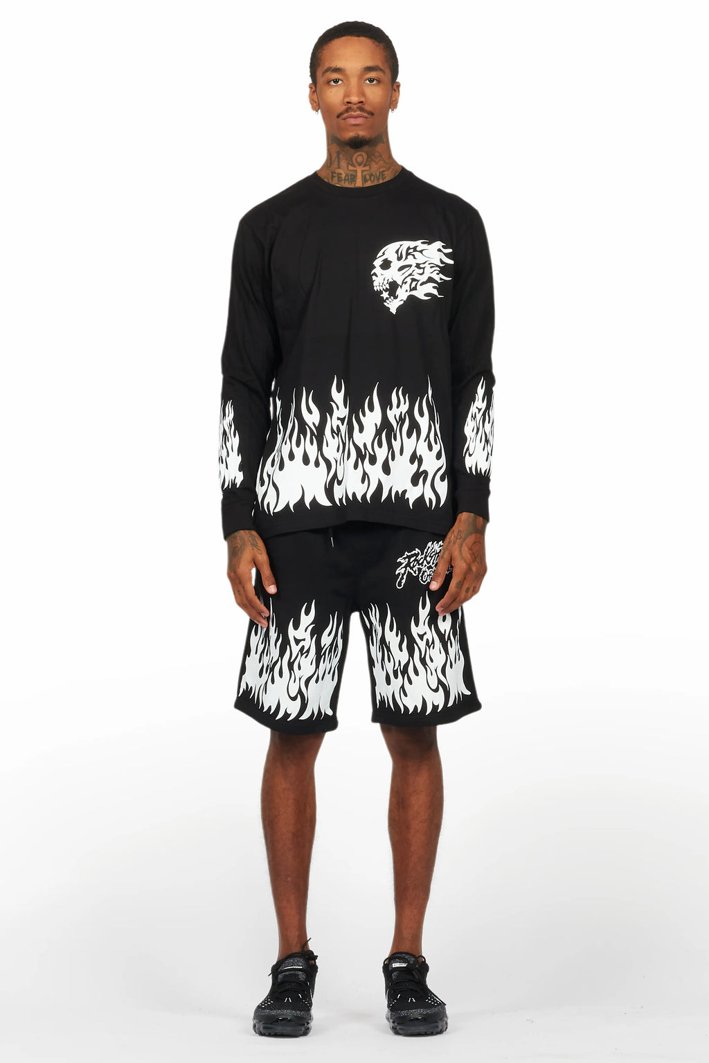 Bubble Black Long Sleeve T-Shirt Short Set