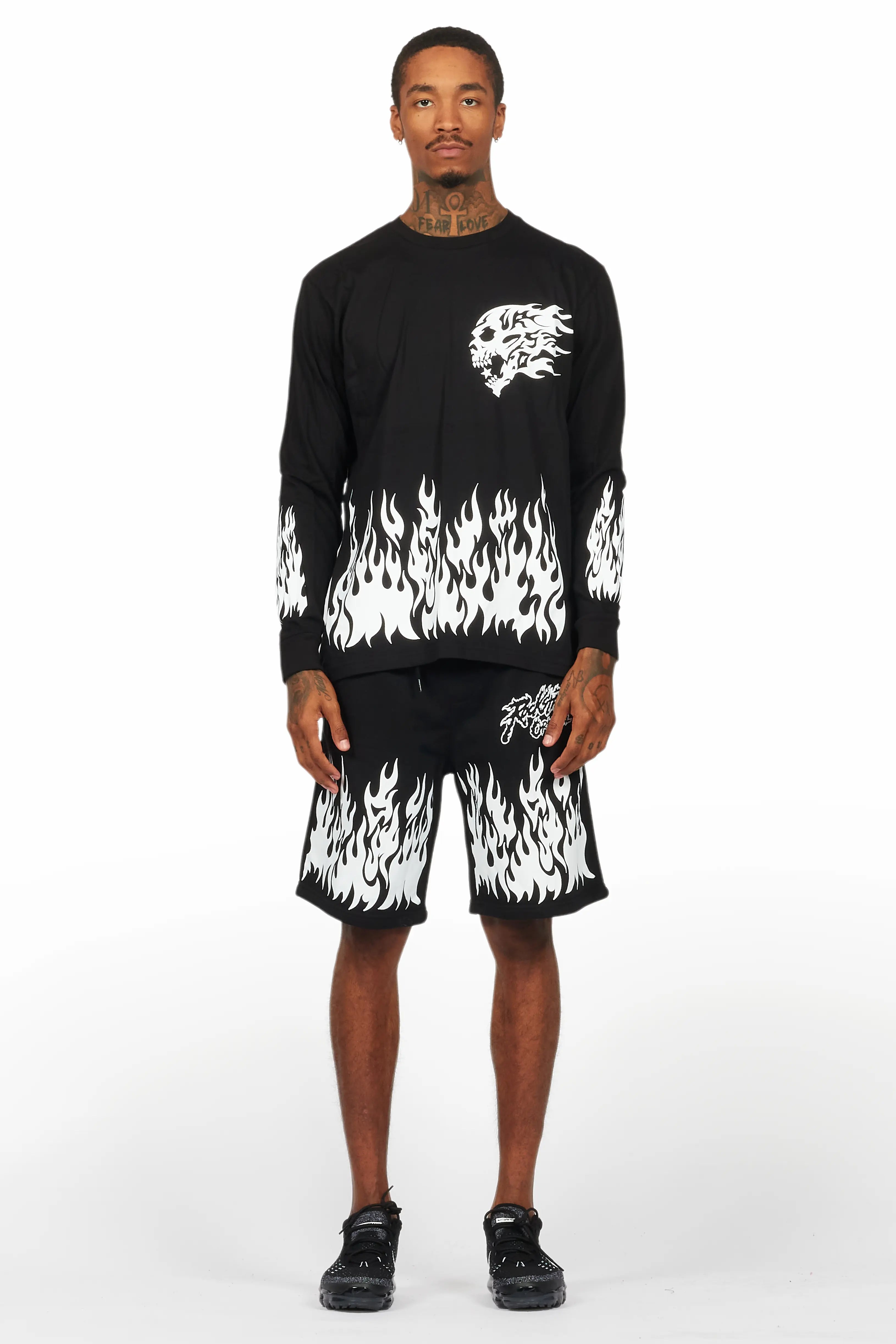 Bubble Black Long Sleeve T-Shirt Short Set